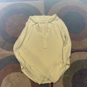 Free People We The Free Long Sleeve Waffle Knit Polo Top Neon Yellow Size XS